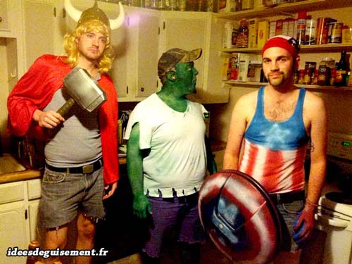 Homemade fancy dress costumes of the Avengers