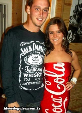 Couple costume of Jack Daniel's and Coca-cola
